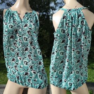 Loft Women's Aqua Floral Halter Tank Top size petite Large